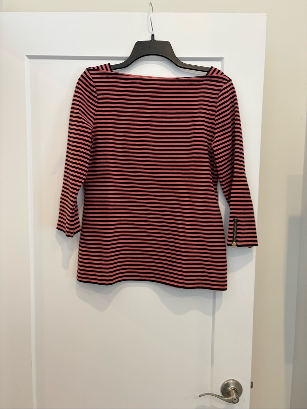 Talbots Striped Knit Tee in Coral and Black